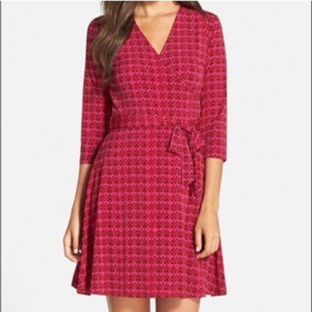 🧋Leota Stitch Fix Darrah Mod Geometric faux wrap dress magenta small petite